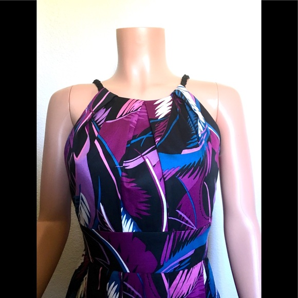 Cotton Purple Floral/Leaf Pattern Halter D… - Picture 3 of 7